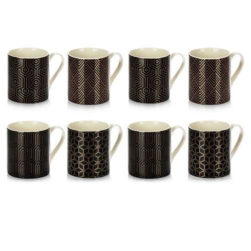 com-four® 8-teiliges Kaffeetassen-Set im modernen Art-Deco-Style - Kaffeebecher aus Keramik - Kaffeepott, auch für Tee und Glühwein - edler kleiner Keramikbecher für Heißgetränke von com-four