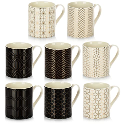 com-four® 8-teiliges Kaffeetassen-Set im modernen Art-Deco-Style - Kaffeepott für Tee und Glühwein - Kaffeebecher aus Keramik - edler kleiner Keramikbecher für Heißgetränke von com-four
