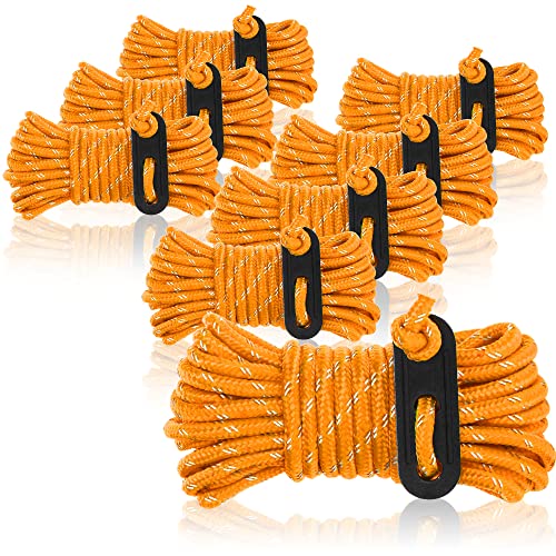 com-four® 8X Abspannseil je 4m für Camping reflektierend in orange - Zeltschnur mit Abspannschnalle - Spannschnur - Camping Schnur - Seilspanner - Zeltleine - Sturmband von com-four