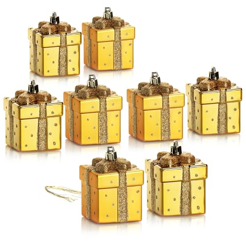 com-four® 8X Christbaumanhänger Geschenk - Weihnachtskugel Geschenkbox - Christbaumschmuck in Geschenk-Form für die Weihnachtsbaum-Dekoration - bruchfester Baumschmuck von com-four