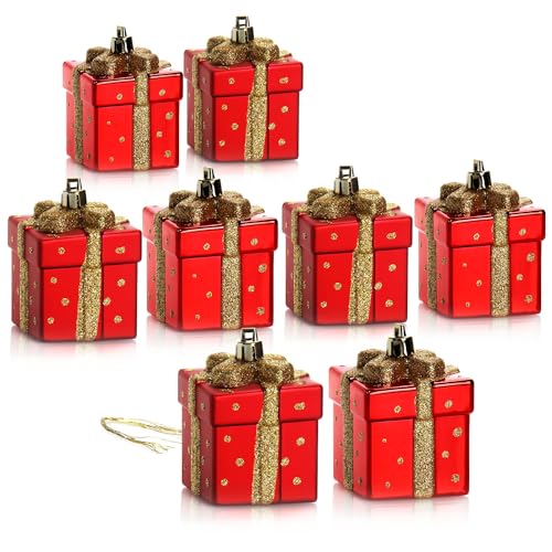 com-four® 8X Christbaumanhänger Geschenk - Weihnachtskugel Geschenkbox - Christbaumschmuck in Geschenk-Form für die Weihnachtsbaum-Dekoration - bruchfester Baumschmuck von com-four