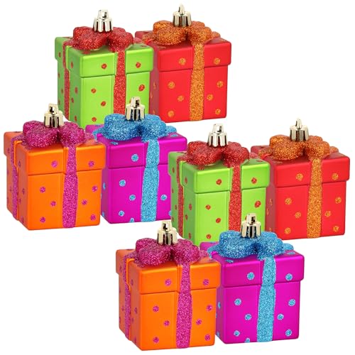 com-four® 8X Christbaumanhänger Geschenk - Weihnachtskugel Geschenkbox - Christbaumschmuck in Geschenk-Form für die Weihnachtsbaum-Dekoration - bruchfester Baumschmuck von com-four