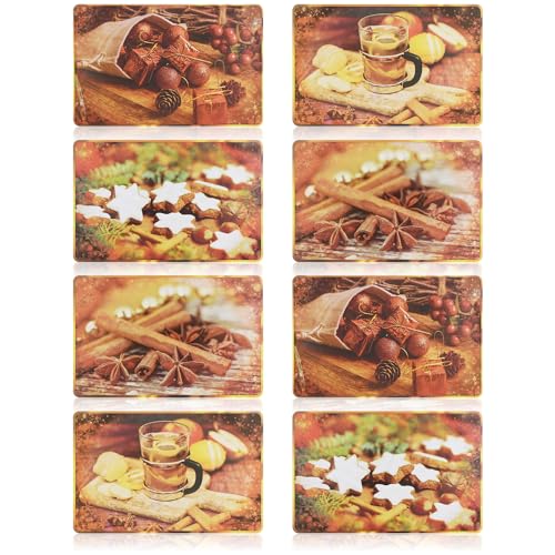 com-four® 8X Platzmatte für Weihnachten - Platzset mit Advents-Motiv für Küche und Esszimmer - Platzdeckchen mit winterlichen Motiv - weihnachtliches Tischset (Taste of Christmas) von com-four