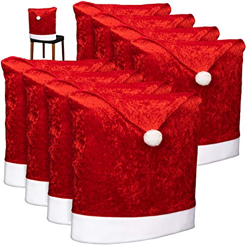 com-four® 8X Premium Stuhlhusse - Weihnachtsdekoration für Stühle - Schonbezüge im weihnachtlichen Design - Sitzmöbel-Überzüge - Stuhlbezug für Weihnachten - Stuhlabdeckung von com-four