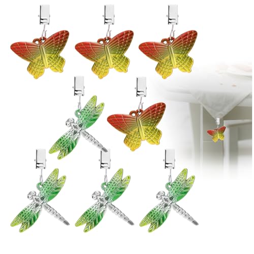 com-four® 8X Tischdeckenbeschwerer - Tischtuchgewichte in Form von Libellen und Schmetterlingen - Tischtuchklammer - jeweils ca. 35g - Tischdeckenklammern (rot + grün) von com-four