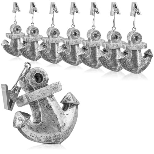 com-four® 8X Tischdeckenbeschwerer - wetterbeständige Tischtuchgewichte mit Klammer - Tischtuchklammer in Anker-Design - ca. 40 g (grau - Anker) von com-four