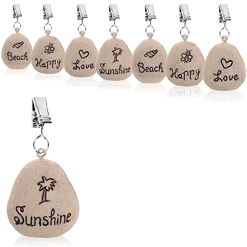 com-four® 8X Tischdeckenbeschwerer - wetterbeständige Tischtuchgewichte mit Klammer - Tischtuchklammer in Stein-Optik und Beach-Design - ca. 30 g (grau - Steine) von com-four