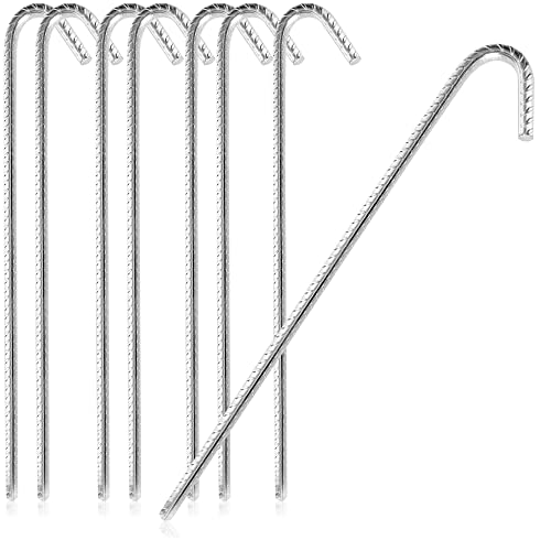 COM-FOUR® 8X XL Bodenanker aus massivem Stahl, J-Form 40 cm, Ø 1 cm – verzinkte Erdanker für Zelt, Pavillon, Hüpfburg, Trampolin, auch als Bewehrungsstab für den Boden, stabil & rostfrei von com-four