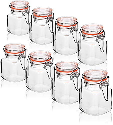 com-four® 8x Drahtbügelglas mit Bügelverschluss - Einmachglas mit Gummiring - Einweckglas auch als Deko- luftdichte Konservierung (08 Stück - 100 ml orange) von com-four