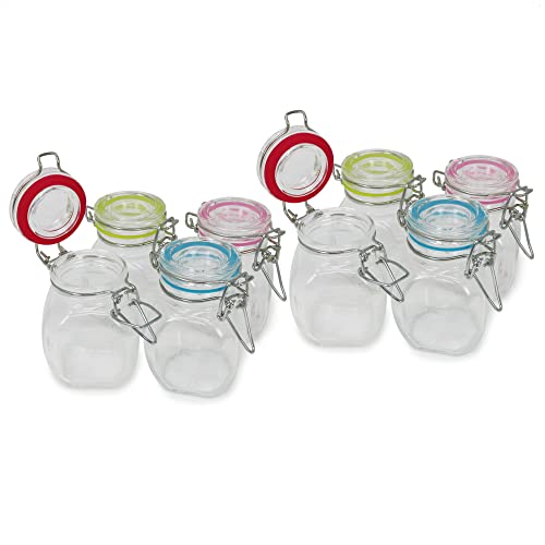 com-four® 8x Einmachglas mit Bügelverschluss, Drahtbügelglas mit Gummiring in tollen Farben, 100 ml [Auswahl variiert] (08 Stück - 100 ml) von com-four