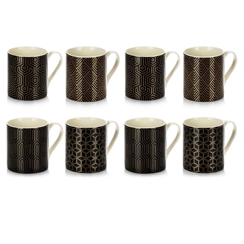 com-four® 8x Kaffeetassen 180 ml aus Keramik im modernen Art-Deco Style - Kaffeepott, auch für Tee und Glühwein - Espresso, Americano Kaffeebecher - kleine Keramikbecher für Heißgetränke von com-four