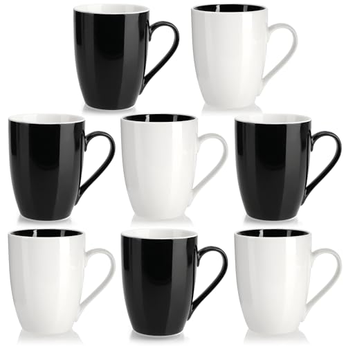 com-four® 8x Kaffeetassen aus Keramik - Kaffee-Becher in modernem Design - Kaffeepott für Kalt- und Heißgetränke - schwarz-weiße Henkeltasse - Trinkbecher 300 ml (08 Stück - schwarz/weiß) von com-four