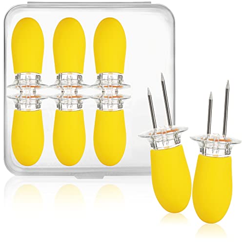 com-four® 8x Mais-Gabel mit 2 Edelstahl-Zinken, rostfrei - wiederverwendbare Maisspieße - Schälhilfe für Pellkartoffeln (08 Stück - gelb) von com-four