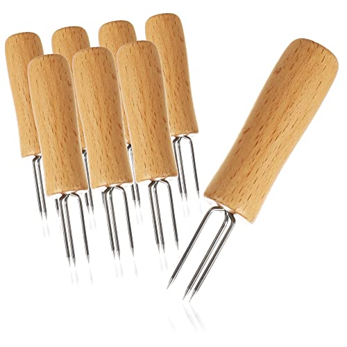 com-four® 8x Mais-Gabel mit 3 Edelstahl-Zinken, rostfrei - wiederverwendbare Maisspieße - Schälhilfe für Pellkartoffeln (08 Stück - Holz) von com-four