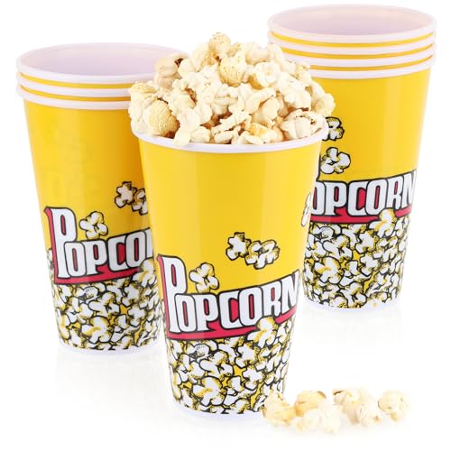 com-four® 8X Popcorn-Eimer - Wiederverwendbare Popcornschüssel - Getränkebecher zum Popcorn - Kleiner Popcorn-Becher für den Filmabend - 1 Liter von com-four