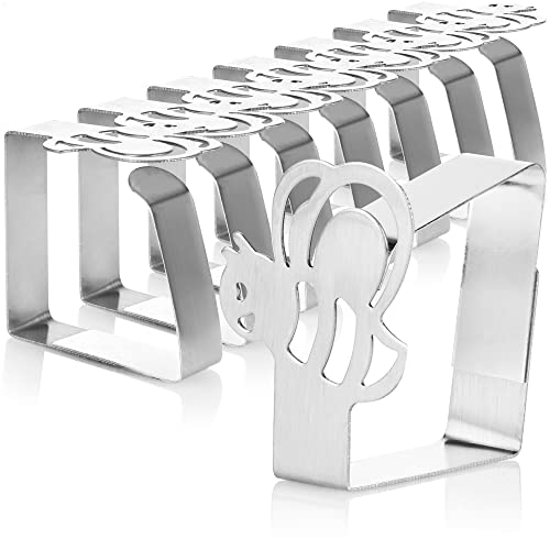 com-four® 8X Premium Tischtuchklammern aus Edelstahl - Tuchhalter für Tafelwäsche - Tischklammern für innen und außen mit Dekor - Moderne Tischklemmen - Metallspangen (08 Stück/Hummel) von com-four