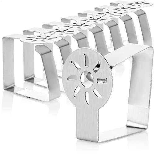 com-four® 8X Premium Tischtuchklammern aus Edelstahl - Tuchhalter für Tafelwäsche - Tischklammern für innen und außen mit Dekor - Moderne Tischklemmen - Metallspangen (08 Stück/Sonne) von com-four
