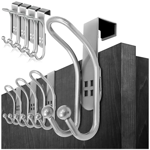 com-four® 8x Türhaken - Doppel-Kleiderhaken mit Schaumstoff-Schutz für Zimmer- und Schranktüren - Handtuch- und Jackenhalter aus Metall - Garderobenhaken zum Einhängen ohne Bohren von com-four