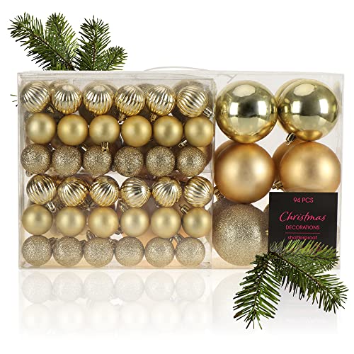 com-four® 94-teiliges Weihnachtskugelset - Christbaumkugeln glänzend/matt - Baumschmuck für den Christbaum - Christbaumschmuck aus Kunststoff (goldfarben - 94-teilig) von com-four