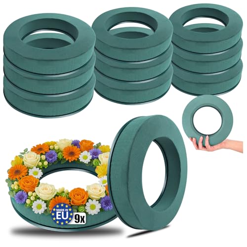 com-four® 9X Steckmasse für Blumengestecke in Ringform - Steckschaum für Frischblumen - Steckschwamm zum Basteln für Hochzeit, Ostern und Geburtstag (09 Stück - Ring) von com-four