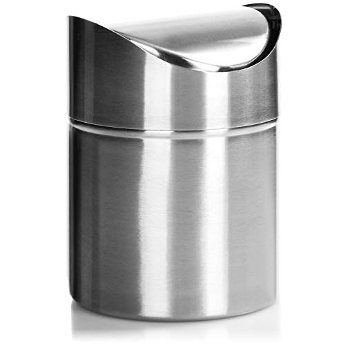 com-four® Abfalleimer mit Schwingdeckel - eleganter Tischmülleimer aus Edelstahl - kompakter Kosmetikeimer fürs Bad - Küchenabfalleimer - Mini-Mülleimer (1x silberfarben - Edelstahl) von com-four