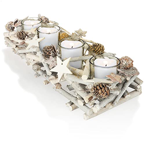 COM-FOUR® Adventskranz länglich, Kerzenständer Weihnachten für 4 Kerzen, Kerzenhalter, Adventsgesteck, XL Adventskerzenhalter, Kerzenleiste als Tischdeko (Advents-Kerzenhalter) von com-four