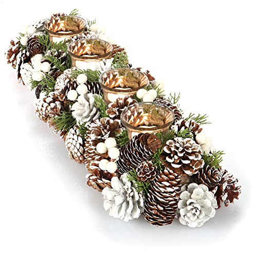 COM-FOUR® Adventskranz länglich, Kerzenständer Weihnachten für 4 Kerzen, Kerzenhalter, Adventsgesteck, XL Adventskerzenhalter, Kerzenleiste als Tischdeko (Adventsgesteck - 4 Kerzen) von com-four