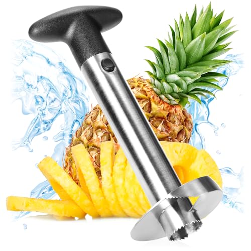 com-four® Ananas-Schneider 3 in 1 - Ananas Schäler aus Edelstahl, spülmaschinengeeignet - Ananas-Entkerner - Ananas Corer mit scharfer Klinge (01 Stück - Ananasschneider) von com-four