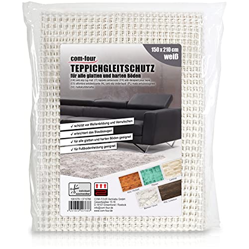 COM-FOUR® Antirutschmatte für den Teppich - Teppichunterlage 210x150 cm - Teppichstopper - rutschfeste Matte in weiß - Schubladenmatte (150x210cm) von com-four