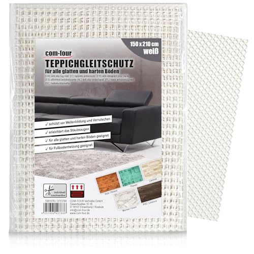 COM-FOUR® Antirutschmatte für den Teppich - Teppichunterlage 210x150 cm - Teppichstopper - rutschfeste Matte in weiß - zuschneidbare Schubladenmatte von com-four