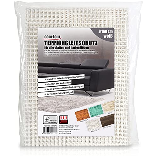 COM-FOUR® Antirutschmatte für den Teppich - Teppichunterlage Ø 160 cm - Teppichstopper - rutschfeste Matte in weiß - Schubladenmatte (Ø 160cm) von com-four