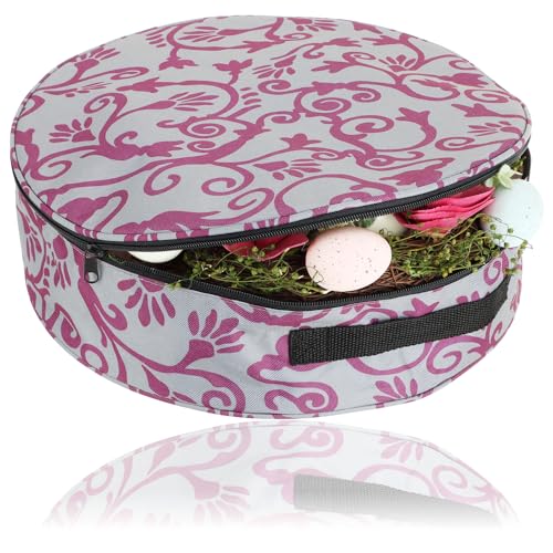 com-four® Aufbewahrungstasche für Kränze, Girlanden, Näh- und Spielzeug - große runde Stoff-Box mit Tragegriff für Weihnachts-, Oster-, Adventsdekoration mit Reißverschluss (1 Stück - grau + lila) von com-four