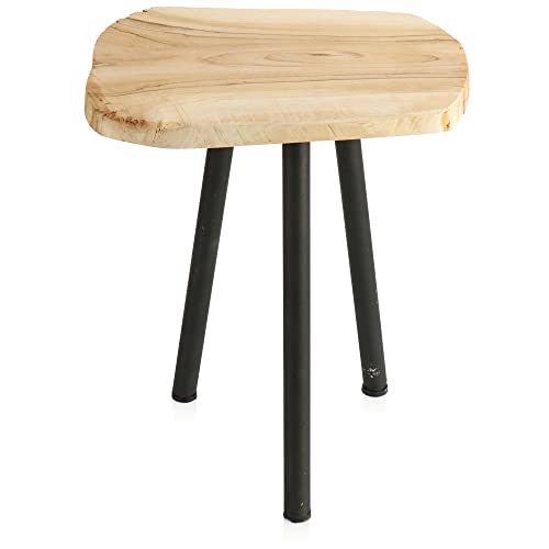 com-four® [!!!B-Ware!!! Rustikaler Teak Beistelltisch - Design Teakholz - Tischplatte aus Baumscheibe - Couchtisch Unikat aus unbehandeltem Holz für Wohnzimmer, Schlafzimmer (01 Stück - Natur) von com-four