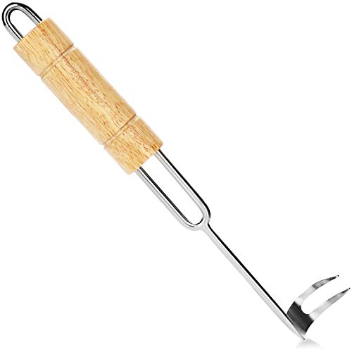 COM-FOUR® BBQ-Grillhaken, Premium-Grillbesteck, Fleischwenderhaken mit Holzgriff und Pigtail-Haken, hochwertige Wendeklaue zum Wenden großer Fleischstücke (01 Stück - Grillhaken) von com-four