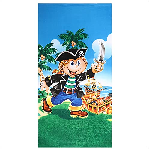 com-four® Badehandtuch mit Piraten-Motiv - buntes Strandlaken - Badedecke für Strand, Schwimmhalle und Badezimmer - weiches Handtuch 75 x 150 cm (Handtuch Pirat) von com-four