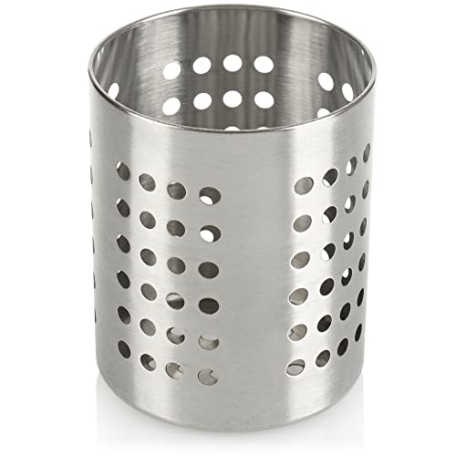 com-four® Besteckabtropfkorb - Küchenutensilienhalter aus Edelstahl - Besteckkorb, Kochlöffelständer aus Metall - moderner Serviettenhalter - Metall-Besteckhalter (silberfarben) von com-four