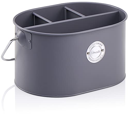 com-four® Besteckhalter aus Metall - Stiftehalter mit herausnehmbarer Trennwand - Metallkorb mit Tragegriff - Besteckkorb für den Tisch oder die Küche (1 Stück - dunkelgrau) von com-four