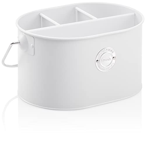 com-four® Besteckhalter aus Metall - Stiftehalter mit herausnehmbarer Trennwand - Metallkorb mit Tragegriff - Besteckkorb für den Tisch oder die Küche (1 Stück - hellgrau) von com-four
