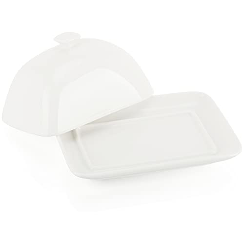 com-four® Butterdose aus Porzellan - Weiße Porzellandose mit Griff - Spülmaschinengeeignete Butterdose in glänzendem Weiß - Feine Butteraufbewahrung (1 Stück - weiß) von com-four