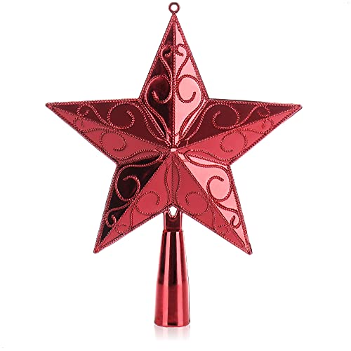 com-four® rote Christbaumspitze in Stern-Form - Roter Stern für die Weihnachtsbaum-Spitze - verzierter Weihnachtsbaumschmuck - traditioneller Christbaum-Schmuck aus Kunststoff von com-four