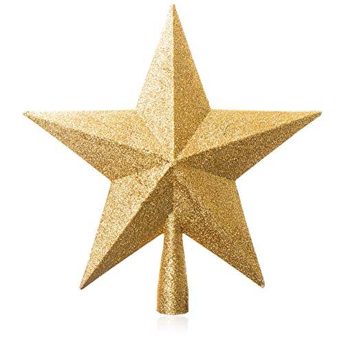 com-four® Christbaumspitze in Stern-Form - goldfarbener Stern für die Weihnachtsbaum-Spitze - Weihnachtsbaumschmuck - Christbaum-Schmuck aus Kunststoff - glänzender Weihnachtsstern von com-four