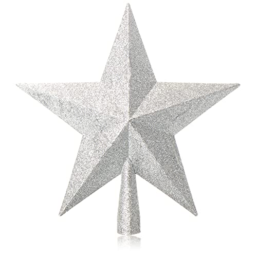 com-four® Christbaumspitze in Stern-Form - silberfarbener Stern für die Weihnachtsbaum-Spitze - Weihnachtsbaumschmuck - Christbaum-Schmuck aus Kunststoff - glänzender Weihnachtsstern von com-four