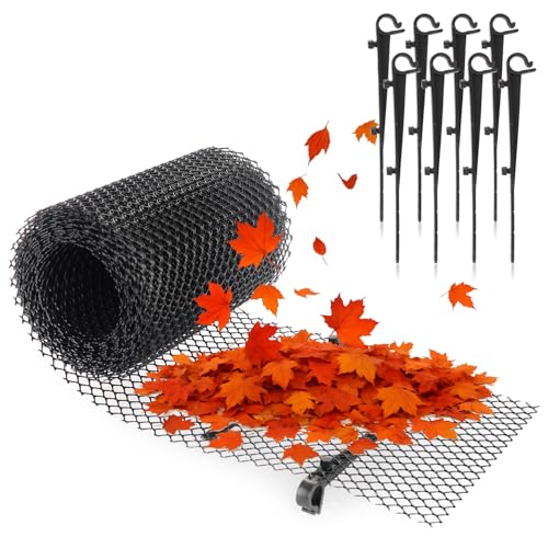 com-four® 6 Meter Rolle Dachrinnenschutz für Haus, Carport, Stall mit 8 Klammern - zuschneidbar - Regenrinnenschutz-Set - Laubschutz - Laubfang mit Befestigungsclips (Set 1 - Rolle 6m / 8 Clips) von com-four