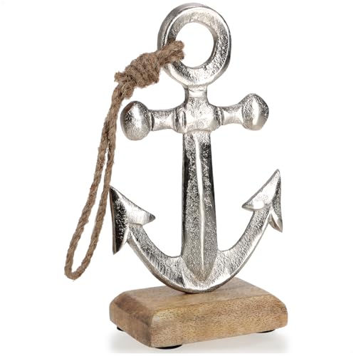 com-four® Deko Aufsteller Anker - Maritime Dekofigur - Metall-Skulptur auf Mangoholz-Sockel - Deko-Anker mit Juteseil zum Hinstellen und Dekorieren - nautisches Dekoelement von com-four