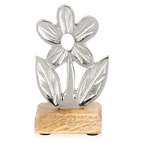com-four® Deko-Aufsteller Blume - Premium Metall-Blume auf Holz-Sockel - Deko-Blume aus Metall zum Hinstellen und Verschenken (1 Stück - Blume 3) von com-four