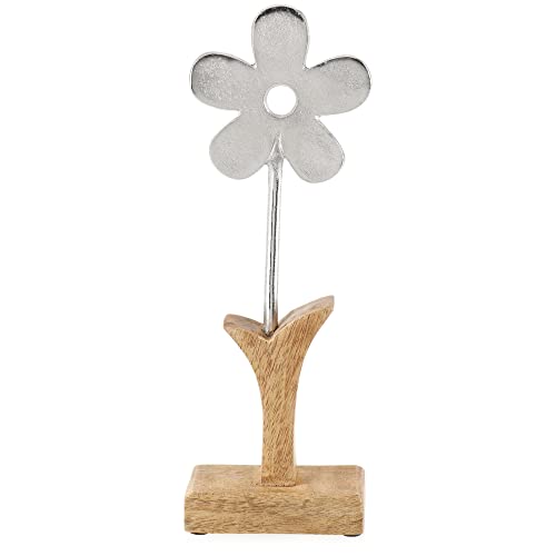 com-four® Deko-Aufsteller Blume - Premium Metall-Blume auf Mangoholz-Sockel - Deko-Blume aus Metall zum Hinstellen und Verschenken (1 Stück - Blume 2) von com-four