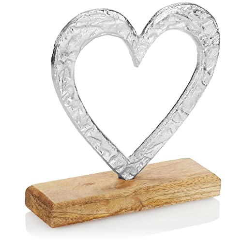 com-four® Deko-Aufsteller Herz - Metall-Herz auf Holzsockel - Deko-Herz aus Metall zum Hinstellen - Herzdeko zum Verschenken (Herz - Größe M) von com-four