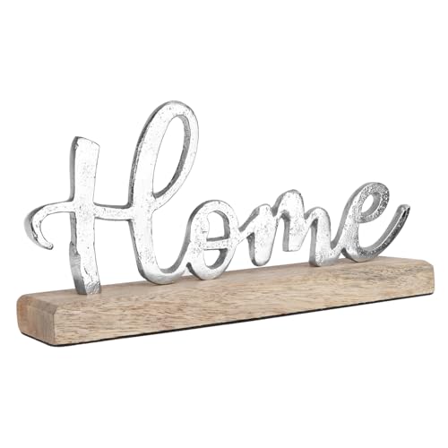 com-four® Deko Aufsteller "Home" - Schriftzug aus Metall auf Mangoholz-Sockel mit Filzgleiter - Deko-Schriftzug zum Hinstellen von com-four