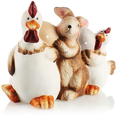 com-four® Deko Aufsteller für Ostern, Bunte Osterszene, Osterdeko zum Hinstellen, Osterdekoration aus Keramik (1 Stück - 21cm rot-gelb-orange) von com-four