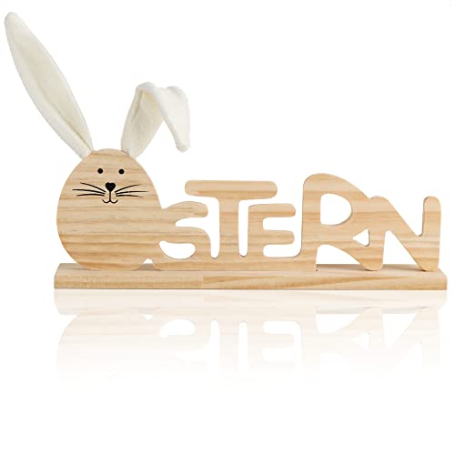 com-four® Deko Aufsteller für Ostern - Schriftzug mit niedlichen Hasenkopf als O - Osterdeko zum Hinstellen - Osterdekoration aus Holz (1 Stück - braun) von com-four